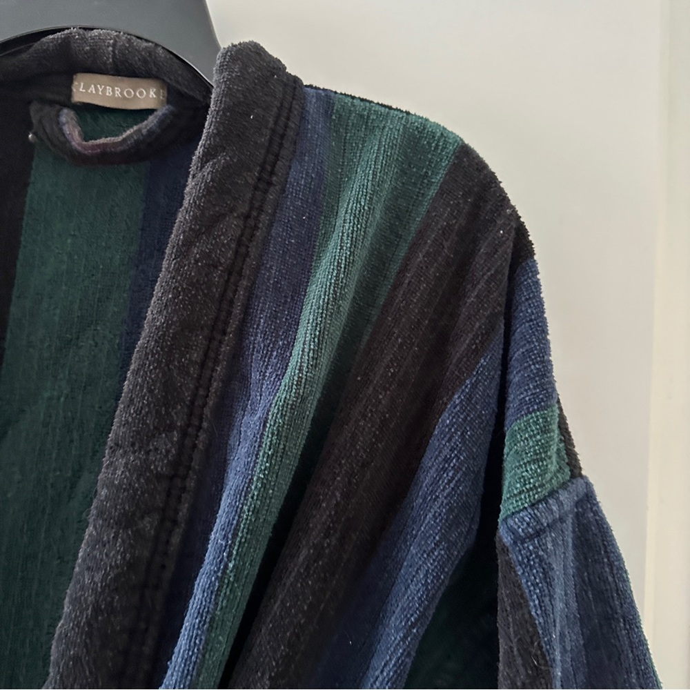 Vintage 80s/90s Claybrooke Green Blue Thick Terrycloth Robe Unisex One Size Bath - Picture 4 of 16